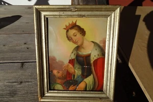 c.1800 Heilige St. CORONA seltenes Heiligenbild Blechbild gemalt im alten Rahmen - Picture 1 of 12