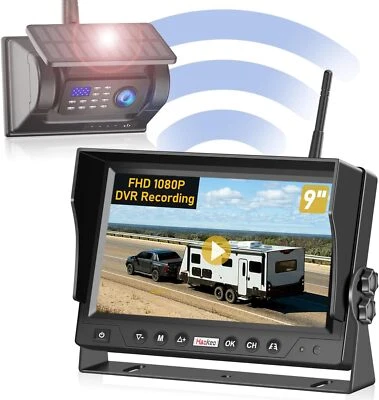 HAOKEO Magnetic Solar RV Trailer Wireless Backup Camera: Recording HD1080P 9'' Monitor