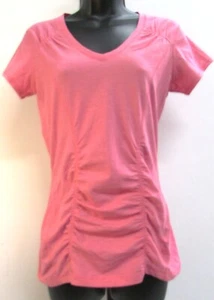 Zella Size M Knit Top Short Sleeved Heathered Pink Ruched Accents - Picture 1 of 4