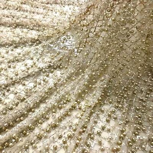 5 YARDS / Joanna Overall Gold Perlen Metallic Glitzer bestickt Kleiderstoff - Bild 1 von 6