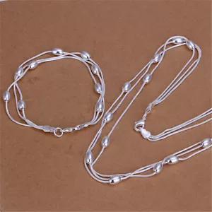 925 Silber Damen Charm Perlen Kette Hübsches Hochzeitsarmband Halskette Schmuck - Bild 1 von 1