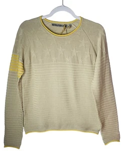 NWT! Revolution Now Women's Medium Tan Yellow Ribbed Stars Long Sleeve Sweater - Picture 1 of 10