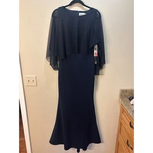 NWT Eliza J Navy Blue Formal Gown Evening Dress Sheer Overlay Size 4 - Picture 1 of 8