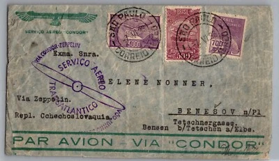 Brasil 1933 Sao Paulo Graf Zeppelin LZ 127 cubierta de correo a Checoslovaquia Benesov Foto 1 de 2