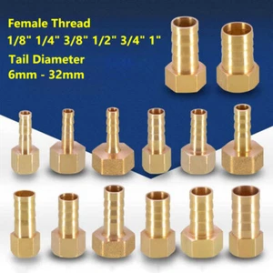 1/8" 3/8" 1/2" Brass Hose Connector Female Thread x Hose Nipple Adapter - Picture 1 of 20