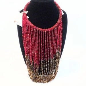 African Red Seed Bead Wired Choker With Bib Front by Pilgrim Africa NWT - Picture 1 of 5