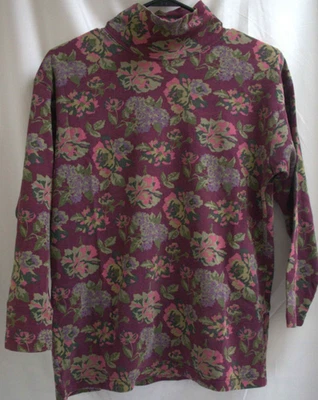 Vintage Eddie Bauer Cuello Alto Mujer S Vino Floral Retro Abuela 100% Algodón Foto 1 de 4