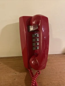Cortelco 2554 Red Wall Phone Vintage Push Button Bell Ring Retro Mod TESTED USA - Picture 1 of 12
