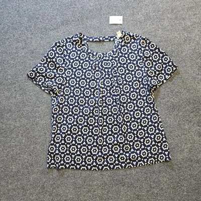J Crew Top Mujer Talla Grande Azul Punteado Manga Corta Carrera Cápsula Informal Foto 1 de 4