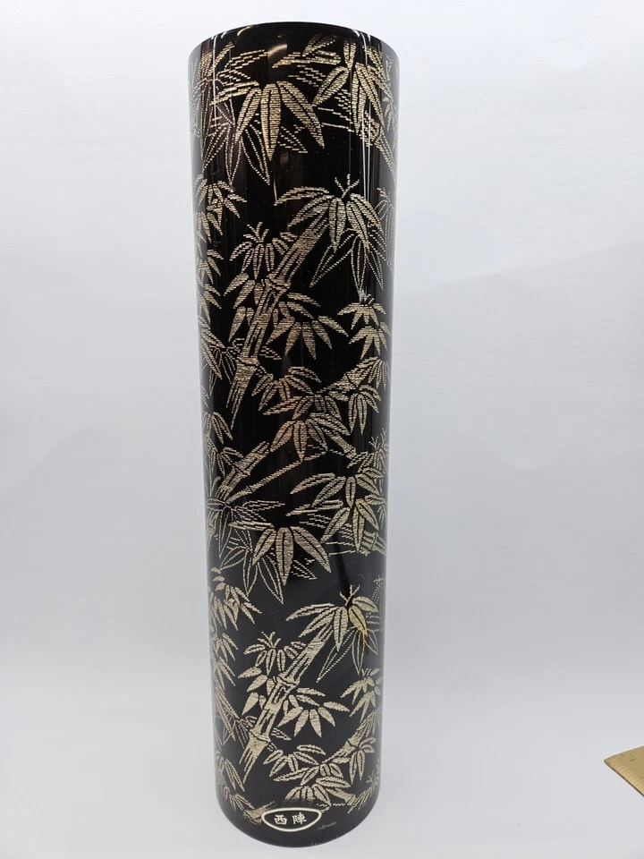 Jarrón de bambú negro vintage japonés de 11" superposición de resina HERMOSO  Foto 1 de 4