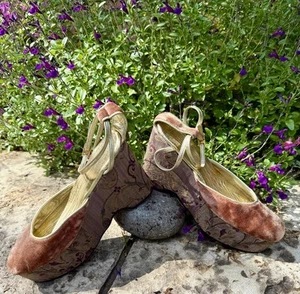 Elisa Ferrari Vntg Platform 90s Wedge Ankle Strap Handmade Shoe Sz 7 - Picture 1 of 10