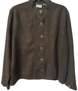 Chico's 2 braun Langarm 100 % Leinen kragenlos Knopfleiste Top gebraucht, in einwandfreiem Zustand - Bild 1 von 3