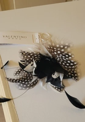 Valentino Feather Buttonhole/ Hat Pin,  In Black and White - Image 1 of 4