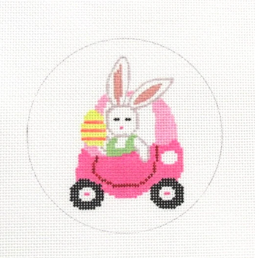 Suzie Vallerie Pink Little Tykes Car with Bunny Handpainted Needlepoint Canvas - Image 1 of 1