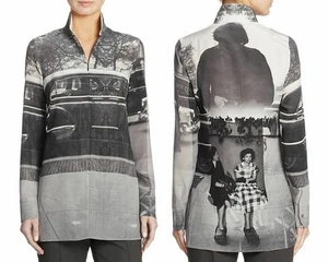 Akris Three Vivian Maier Druck Seide Top Bluse schwarz grau Foto Auto 8 - Bild 1 von 19