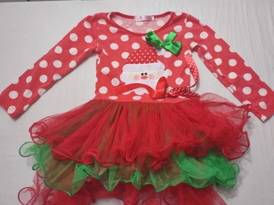 Girls' Christmas Santa Polka Dot Dress with Tulle Skirt Size Around 5-6 - Image 1 of 4