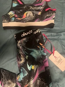 JUSTICE GIRLS dance Bra And Legging Matching Set Sz S(7/8) New With Tags - Picture 1 of 1