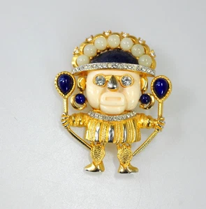 Hattie Carnegie Aztec Warrior Man Brooch rehab BLUE *** FLAW READ* - Picture 1 of 11