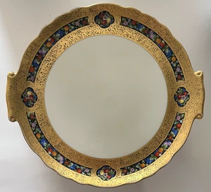 RARO piatto torta piedistallo Noritake M dipinto a mano con bordo a fascia frutta e oro - Foto 1 di 6