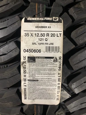 4 New LT 35 12.50 20 LRE 10 PlyGeneral Grabber X3 Red Letter Mud Terrain Tires - Image 1 of 4