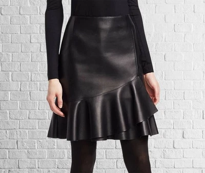 New Stylish Black Leather Skirt for Women in High-Quality Lambskin - Image 1 of 4