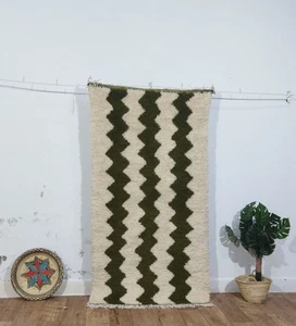 Hand Knotted Berber Rug Moroccan 3'2x5'9 Tribal Decorative Green White Wool Rug - Bild 1 von 11