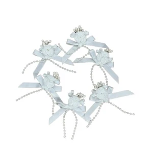 6 x Satin Triple Ribbon Rose Bows With Beads Cluster Pearls Craft Embellishment - Picture 1 of 1