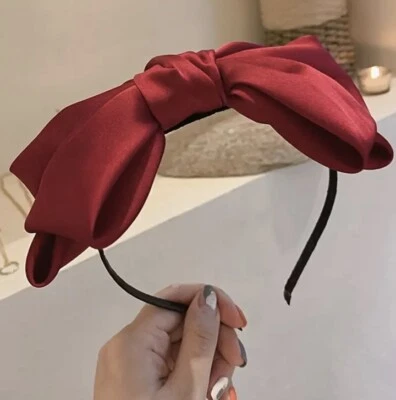 Diadema de moño grande roja cinta suave moño aro de pelo lindo satinado antideslizante para mujer Foto 1 de 4