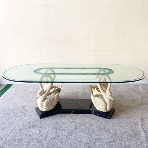 Postmodern Swan Base frosted Glass Top Dining Table Cover