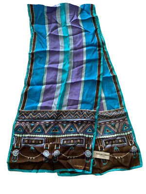 Adrienne Landau Studio 100% Silk Scarf Turquoise/Brown Multi Colors EUC - Image 1 of 3