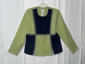 Koret Sz 12 Women’s Career Jacket Green Blue Color Block Cloth Buttons Classy - Picture 1 of 15