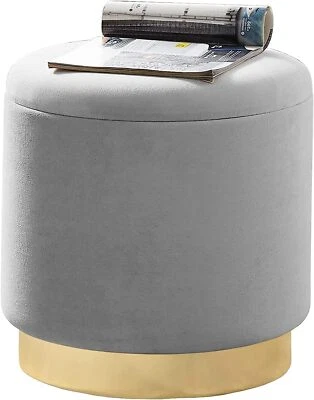 Zylindrischer Samthocker Sitzhocker mit Stauraum rund, Ottoman,Polsterhocker - Bild 1 von 3