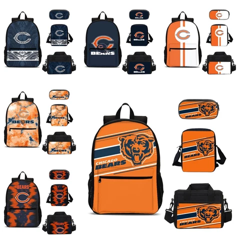 Chicago Bears Kids 4PCS Pencil Case Backpack Lunch Box Bookbags Set Fans' Gifts Cover