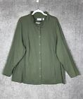 Denim & Co French Terry Long Sleeve Snap Front Jacket Womens Sz 3X Green Pockets