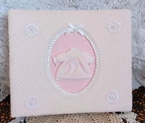 BABY GIRL'S FIRST PHOTO ALBUM PINK FABRIC HOLDS 200 4X6 PHOTOS W/WRITING SPACE - Picture 1 of 14
