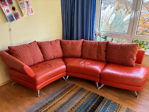 Rolf Benz, Sofa Klassiker, Leder Corpus, Kissen Stoffbezug - Bild 1 von 15