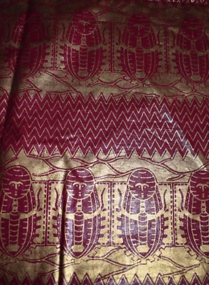 AFRICAN PRINT DARK BURGUNDY AND GOLD 100% COTTON SATEEN FABRIC  28X45 INCHES - Image 1 of 2