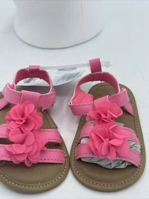 Carter’s 学步儿童女孩尺寸 3-6 个月粉色可调带平底凉鞋海滩 — 第 1/4 张图片