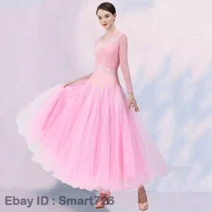 Pink Ballroom Dance Dress Women Performance Lace Waltz Clothes Standard Costumes - Picture 1 of 27