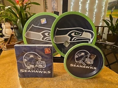 Seattle Seahawks Paper Dinner Dessert Plates Napkins Football Party Serves 16 - Image 1 of 4