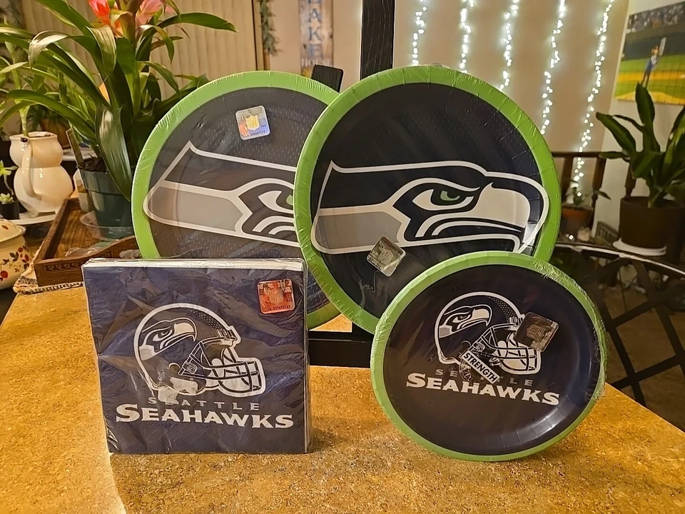 Seattle Seahawks Paper Dinner Dessert Plates Napkins Football Party Serves 16 - Image 1 of 4