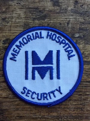 Vtg Memorial Hospital Security Sew On Patch 3” Medic Embroidered Blue White - Image 1 of 3
