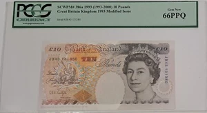 1993 Great Britain Pick# 386 QE II 10 Pounds SN# JB43131380 PCGS 66 PPQ Banknote - Picture 1 of 4