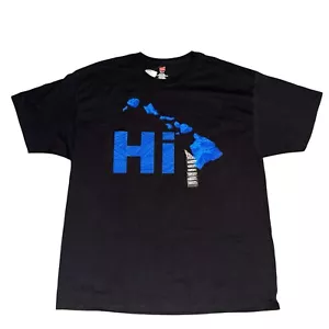 Hi Hawaii T Shirt Mens Large Black Blue Tribal Print Islands NWT XL - Picture 1 of 5