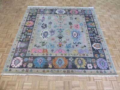 7'9 x 7'9 Square Hand Knotted Gray Colorful Oushak Oriental Rug G13890 - Image 1 of 4