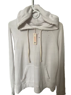 Sundry Womens Distressed White Pullover Hoodie Boho Hipster Sweatshirt Size 2 - Image 1 of 4