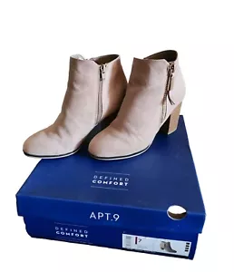Apt. 9 Taupe Suede Dress Boots Size 7M Gold Side Zipper Booties Motto Ankle Boot - Picture 1 of 11