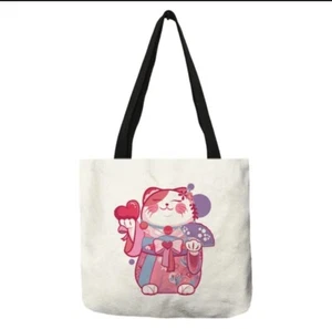 Cute Japanese Lucky Cats & Kokeshi Dolls Canvas Md and Lg Totebags - Picture 1 of 31