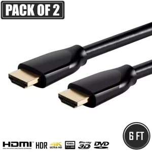 2x 6FT HDMI Cable Cord HDTV 4K 60Hz HDR 1080p 3D BLURAY PS4 XBOX Ethernet Black - Picture 1 of 4