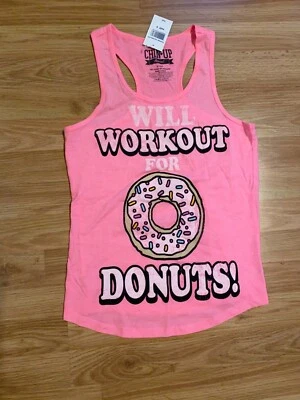 Новый с Ярлыками маленький S подбородок вверх одежда розовый будет тренировки для пончиков графический спортивная майка  - Изображение 1 из 3
